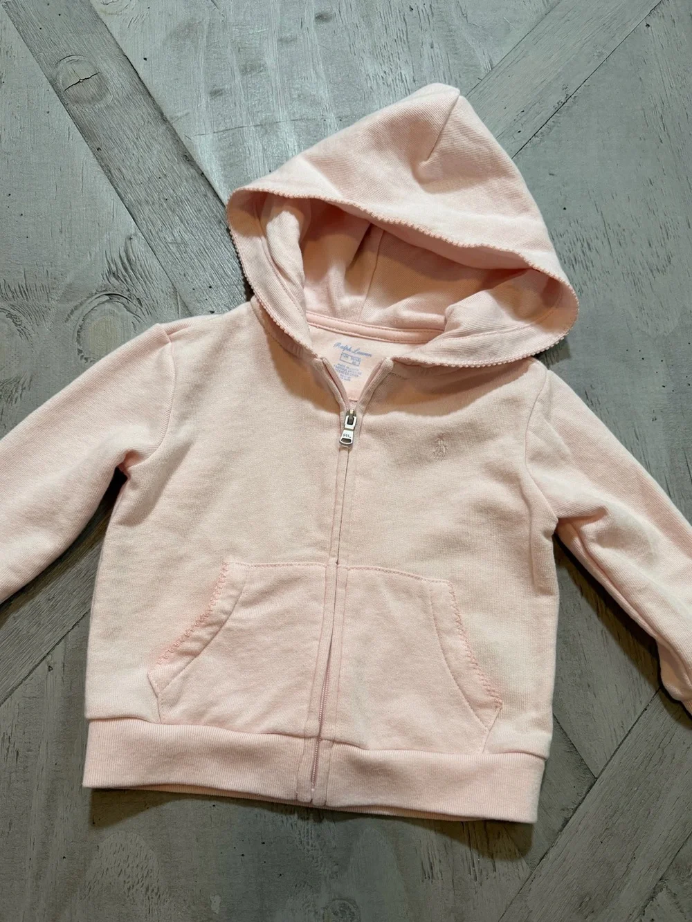 Ralph Lauren Baby Pastel/light Pink Hooded Zip Sweatshirt Like New Size 12m